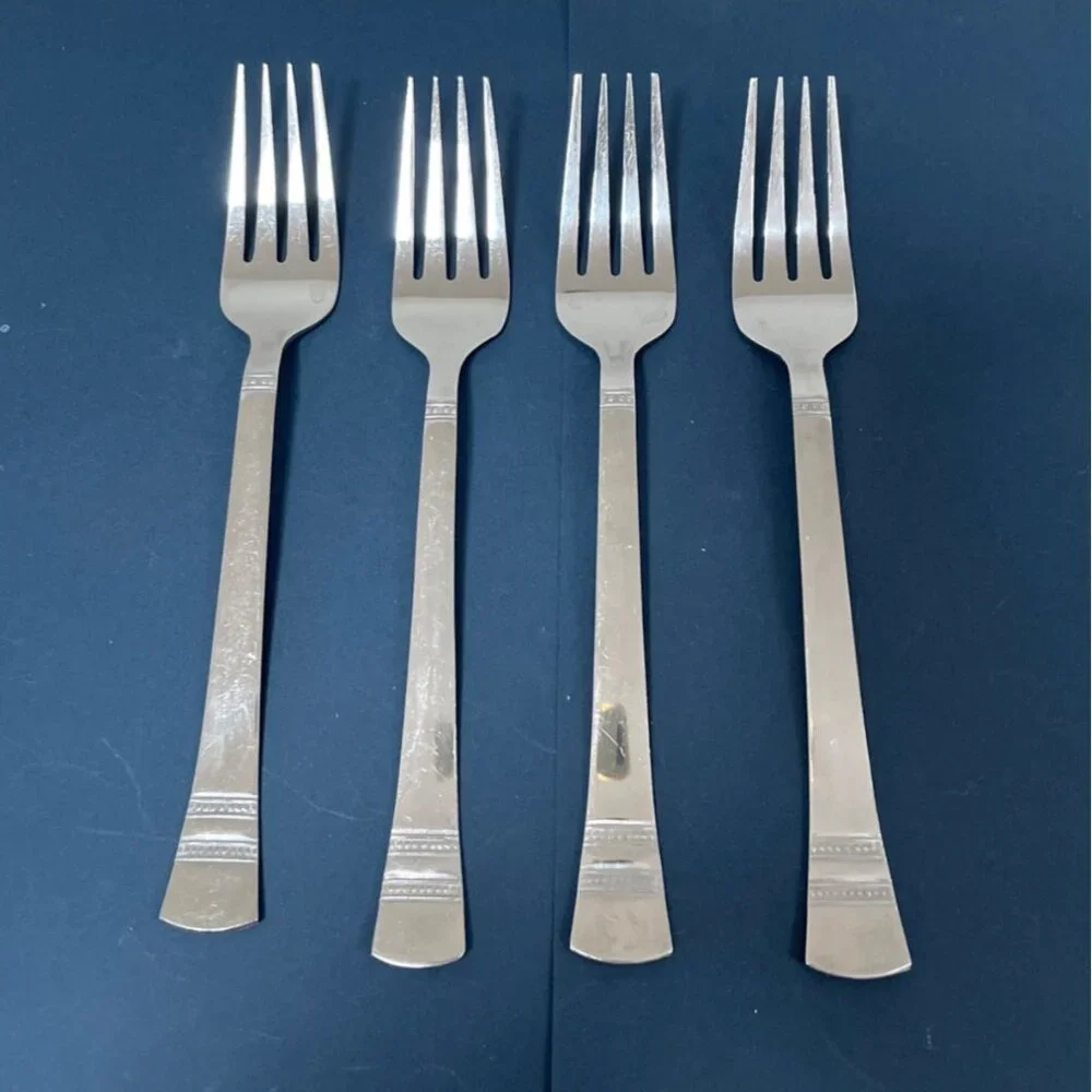 Vtg Pfaltzgraff Kensington Sapphire Bay 4 Salad Dessert Forks Stainless Flatware